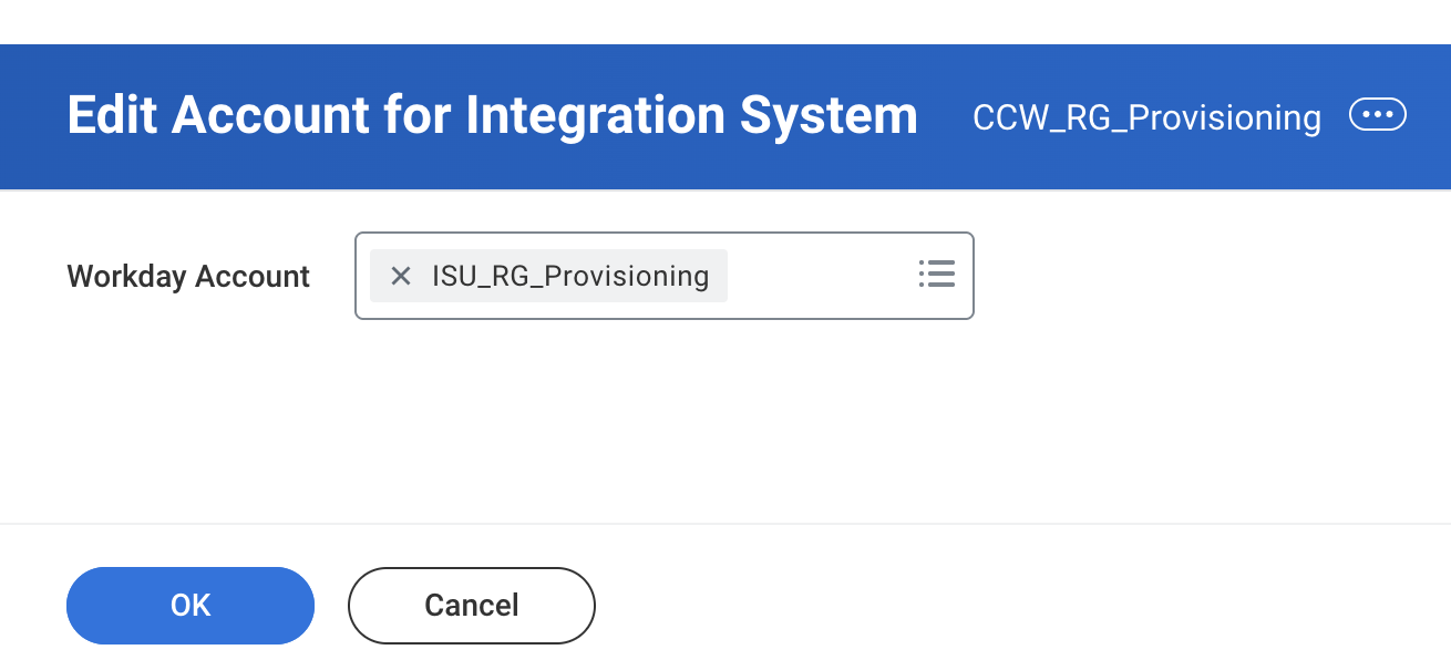 Edit account for integration system - OK button