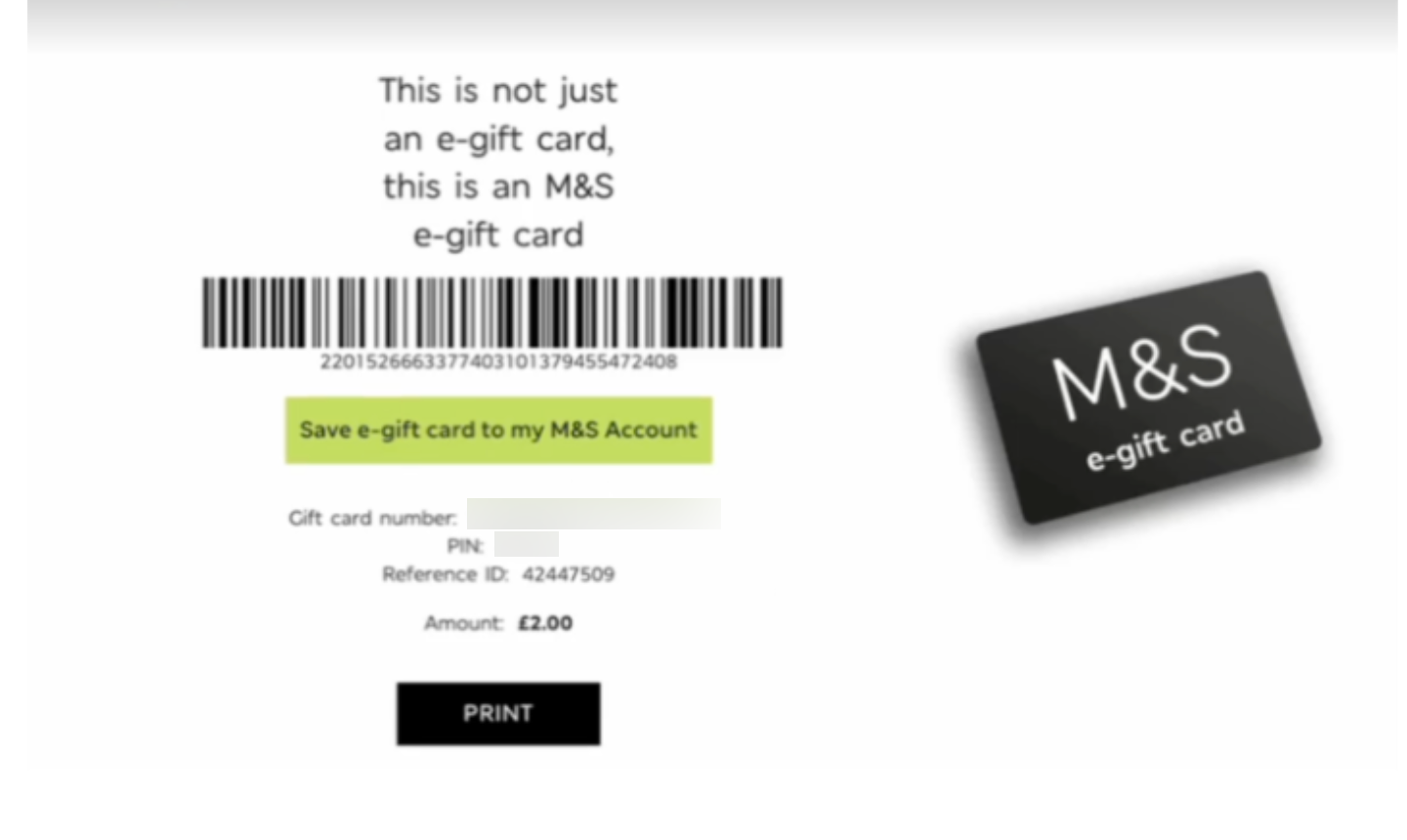 Receiving e-gift card