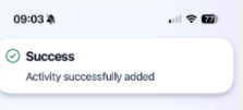 Activity Added Confirmation