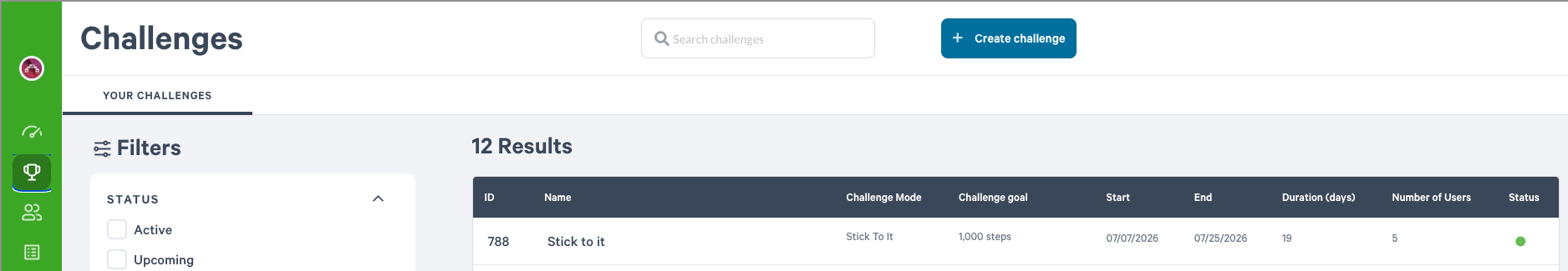 Challenges tab
