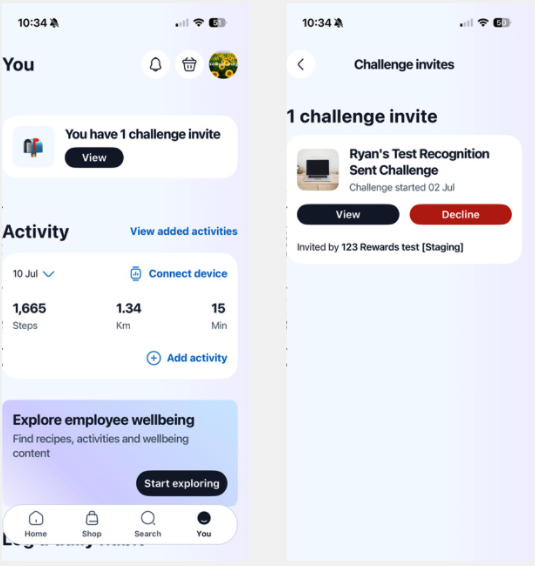 Challenge Invite notification above the Activity section