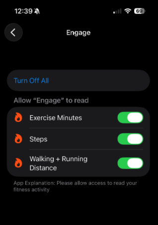 Health app syncing options toggled on