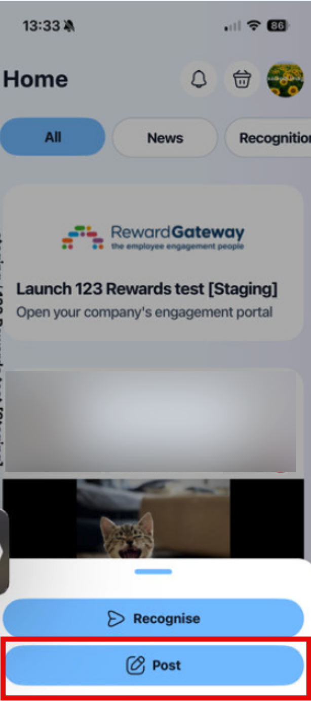 post button in the engage app