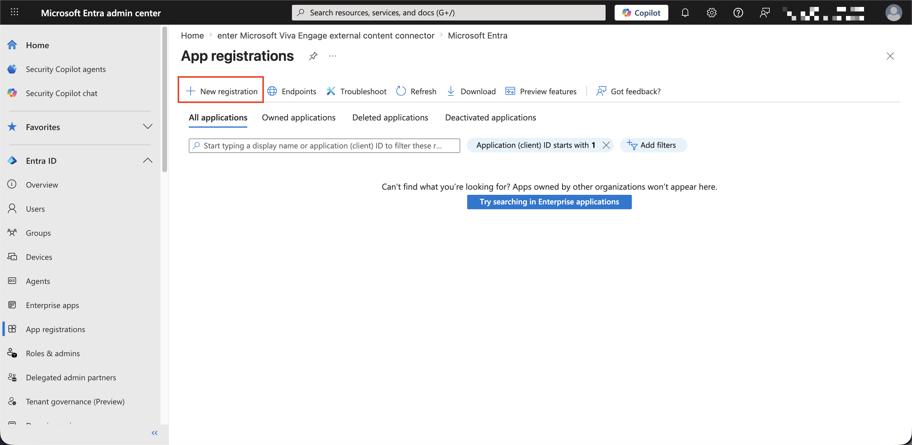 New application button