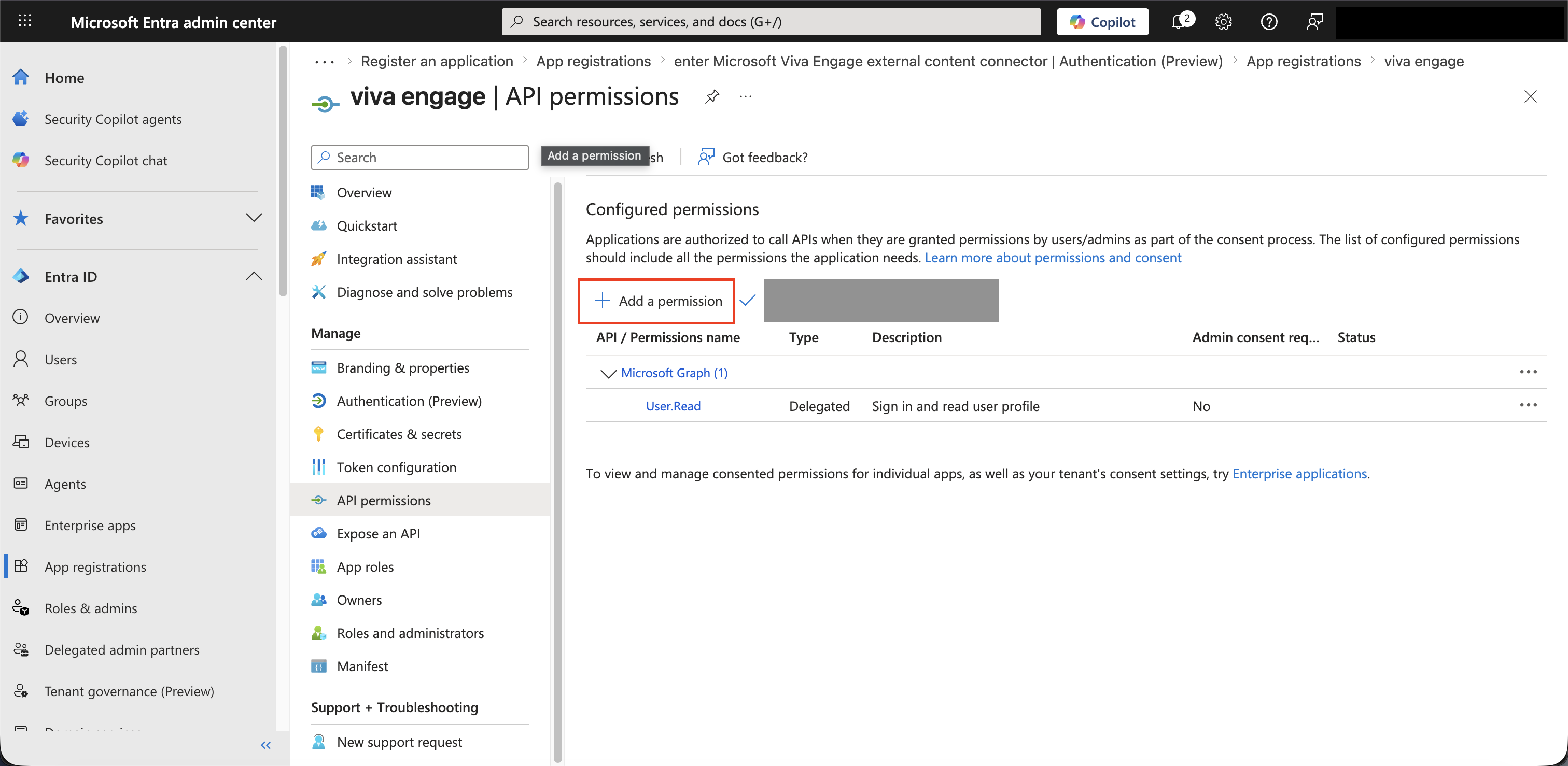 API Permissions - Add Permission