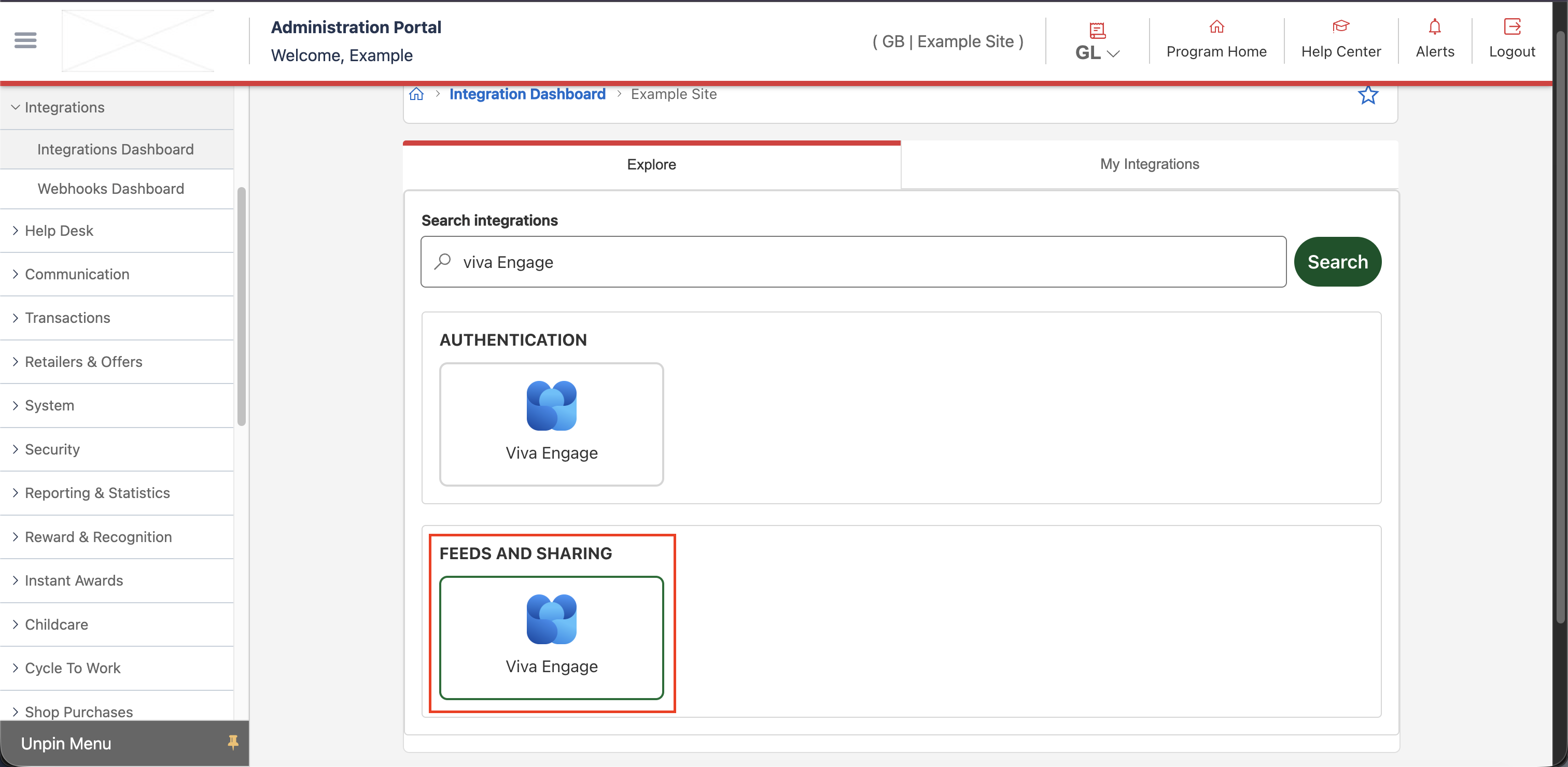 Integrations Dashboard - Viva Engage integration.