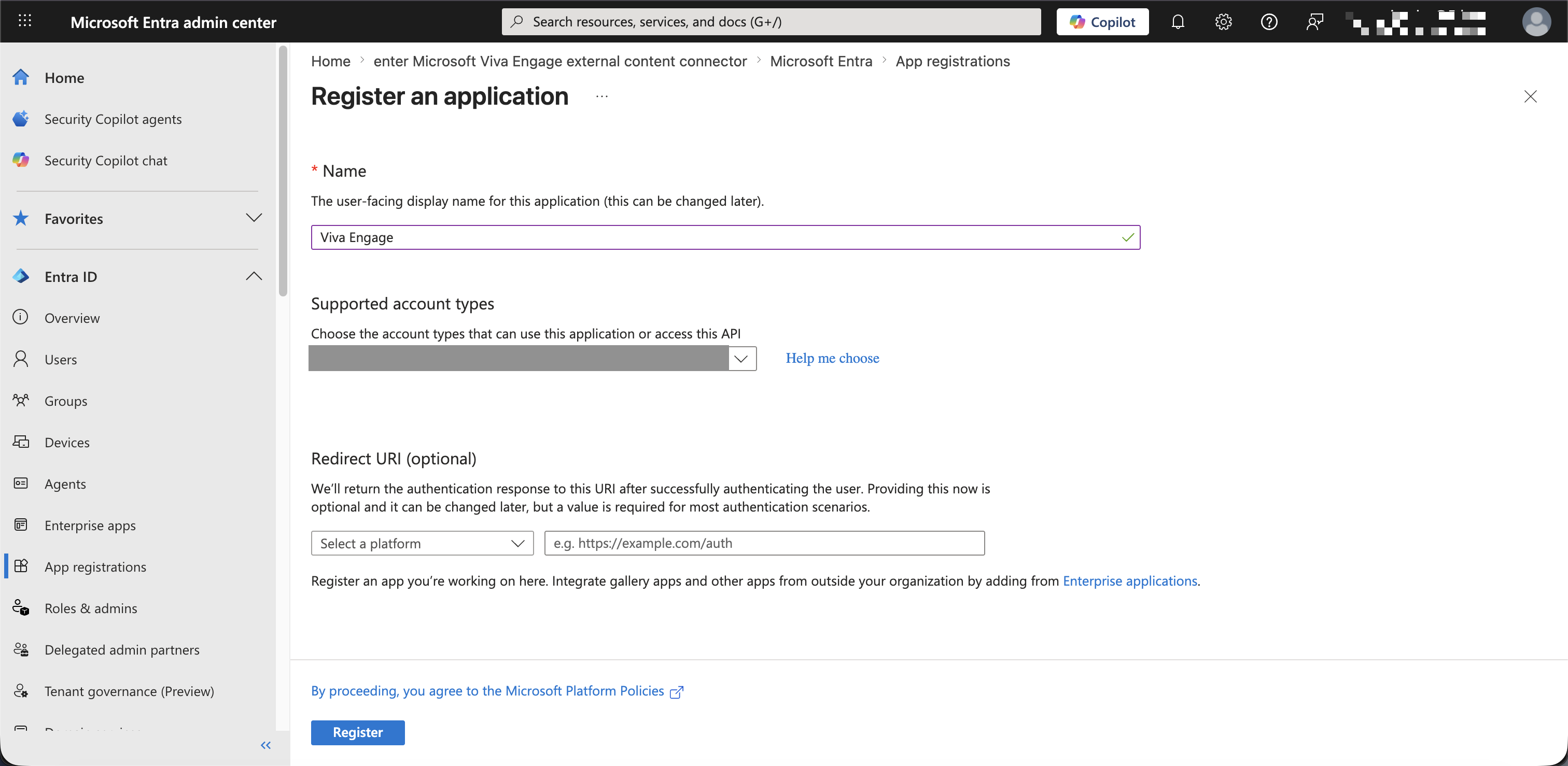 Register an application
