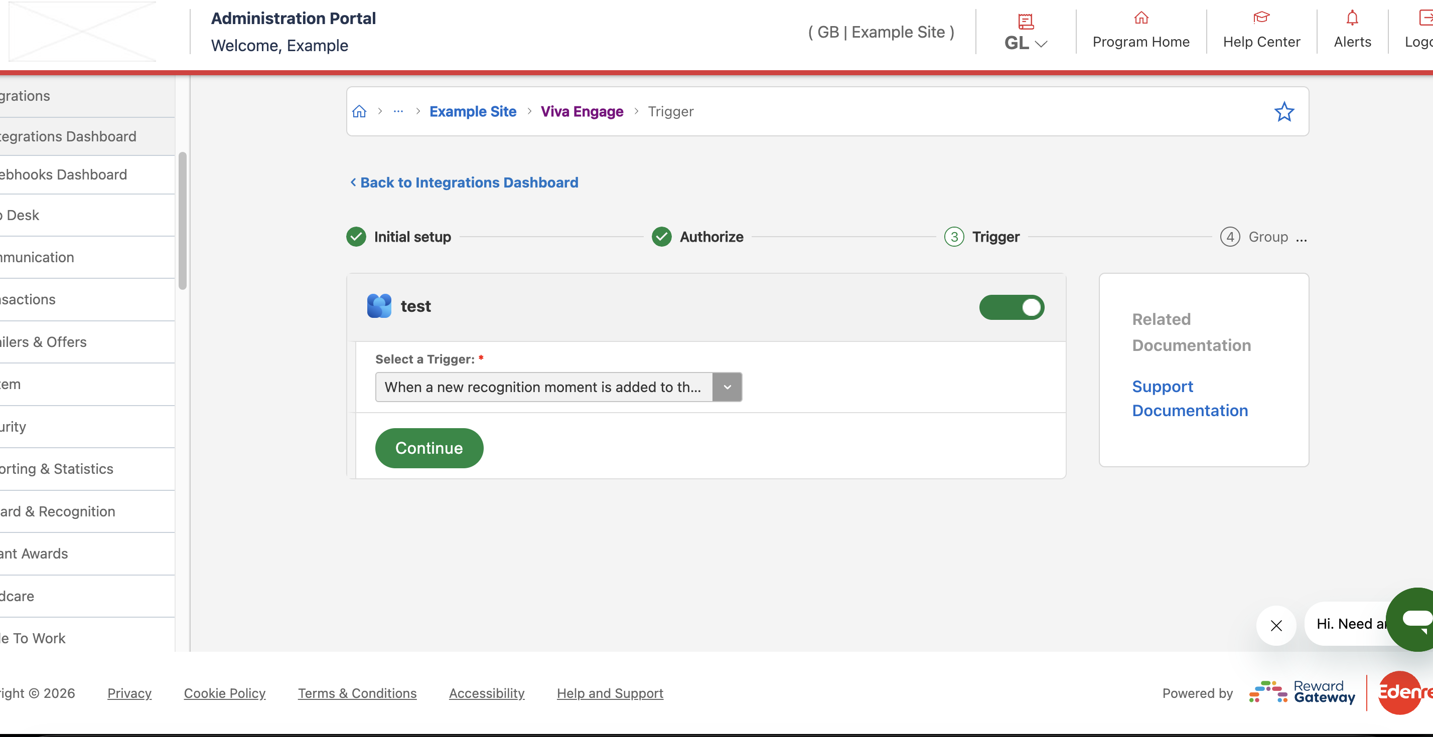 Select a Trigger dropdown - Continue