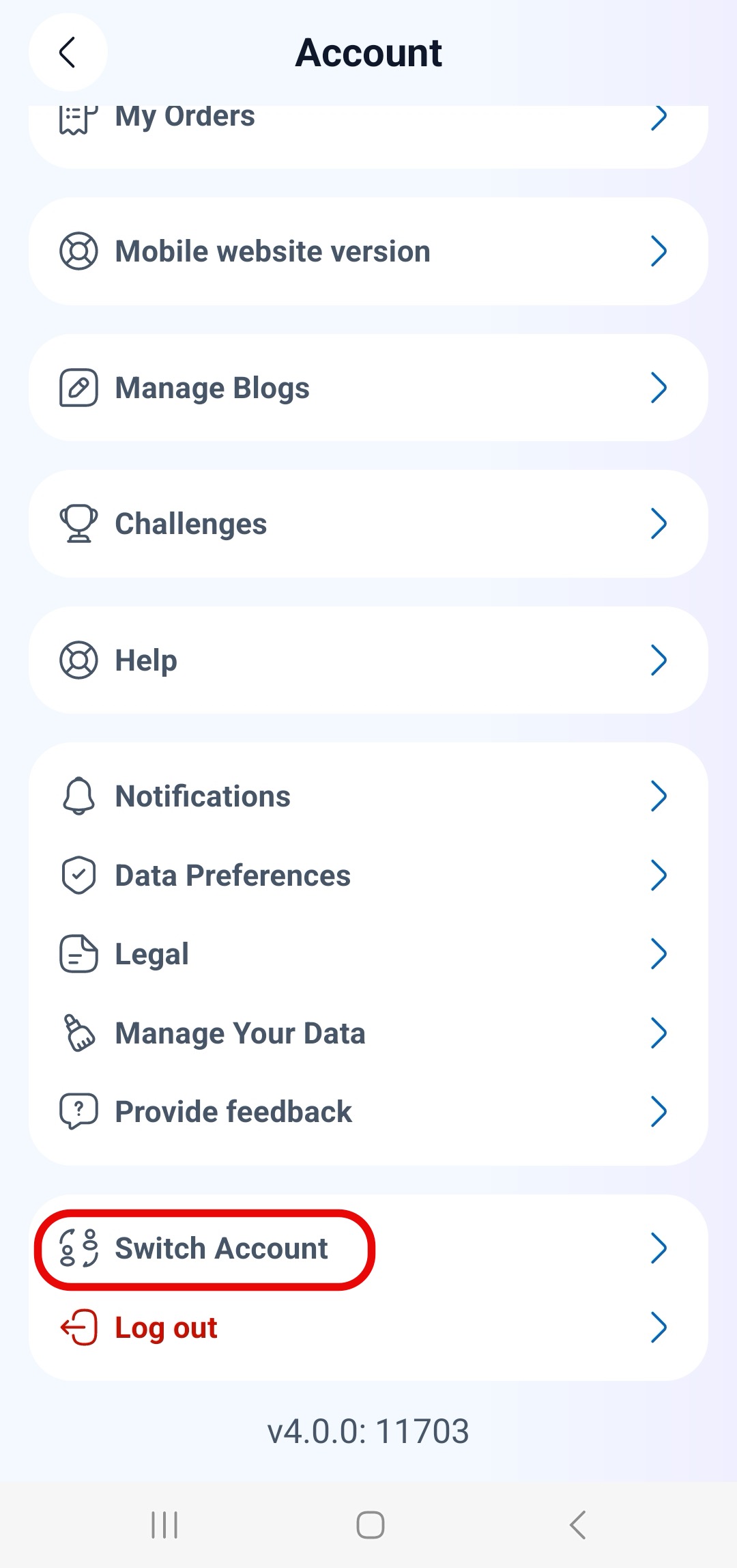 Switch Account button