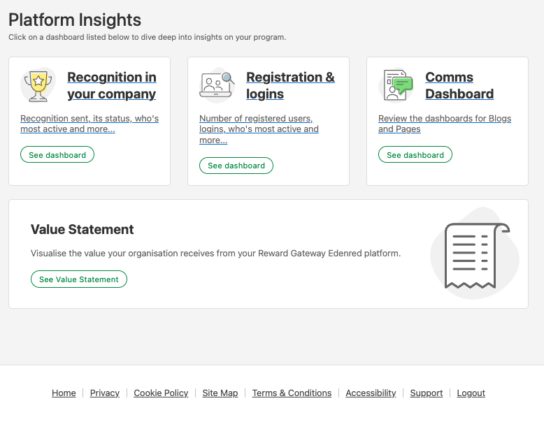Platform Insights landing page — Value Statement tile