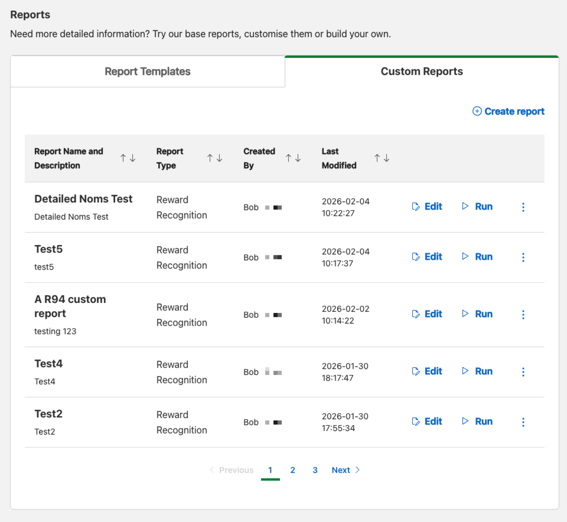 Custom Reports - Create Report Button