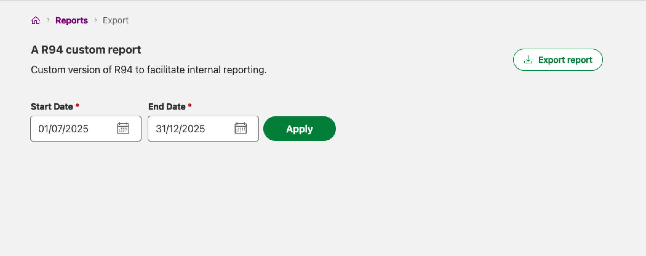 Export reports page