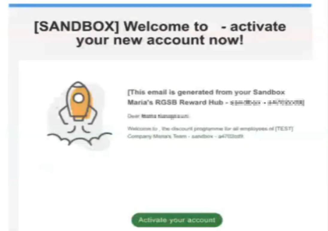 welcome email for sandbox environment