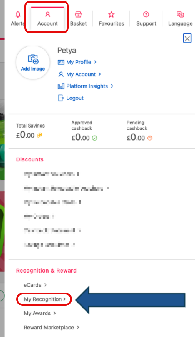 My Recogntion option under Account 