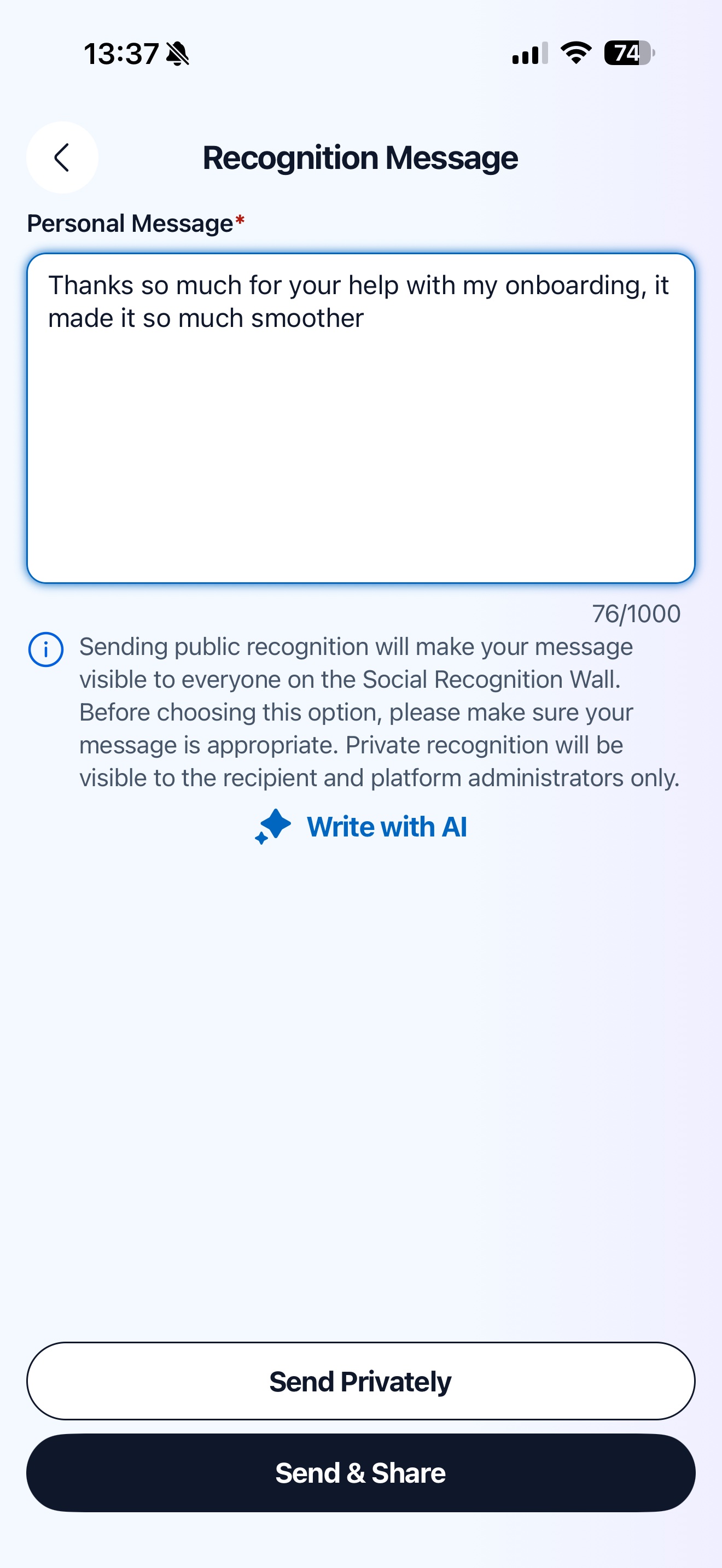 Recognition Message