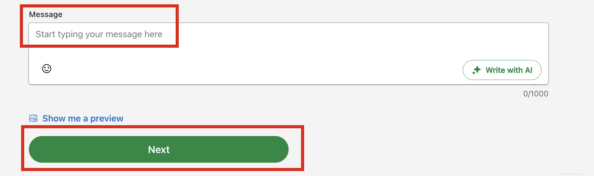 Message field; Next