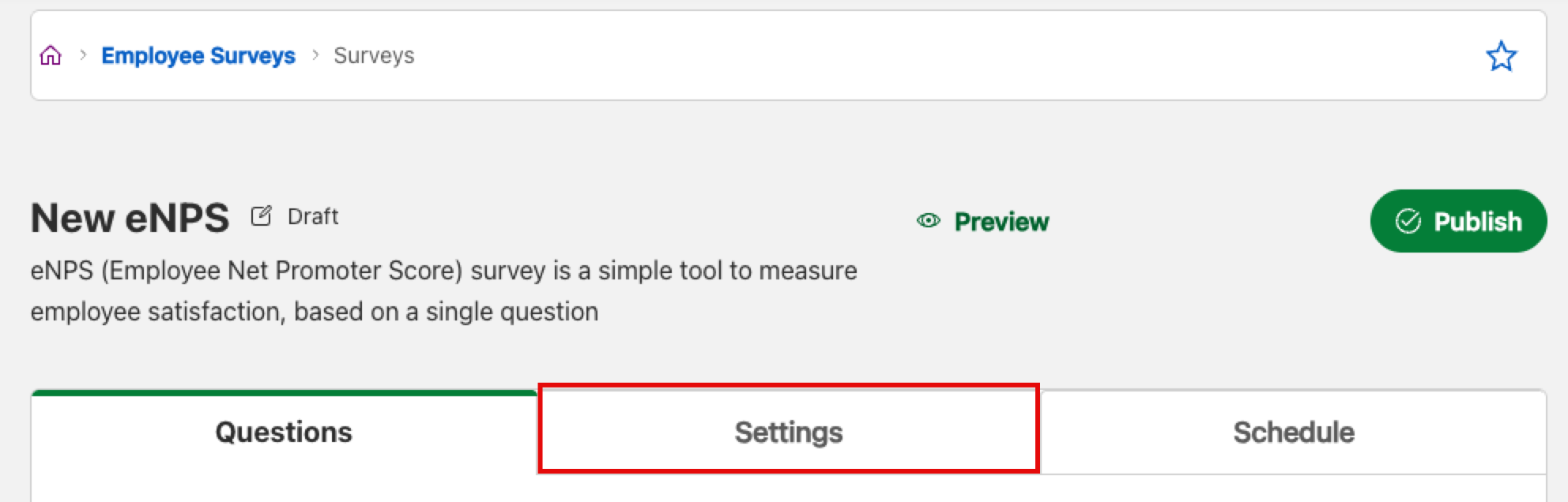 settings option