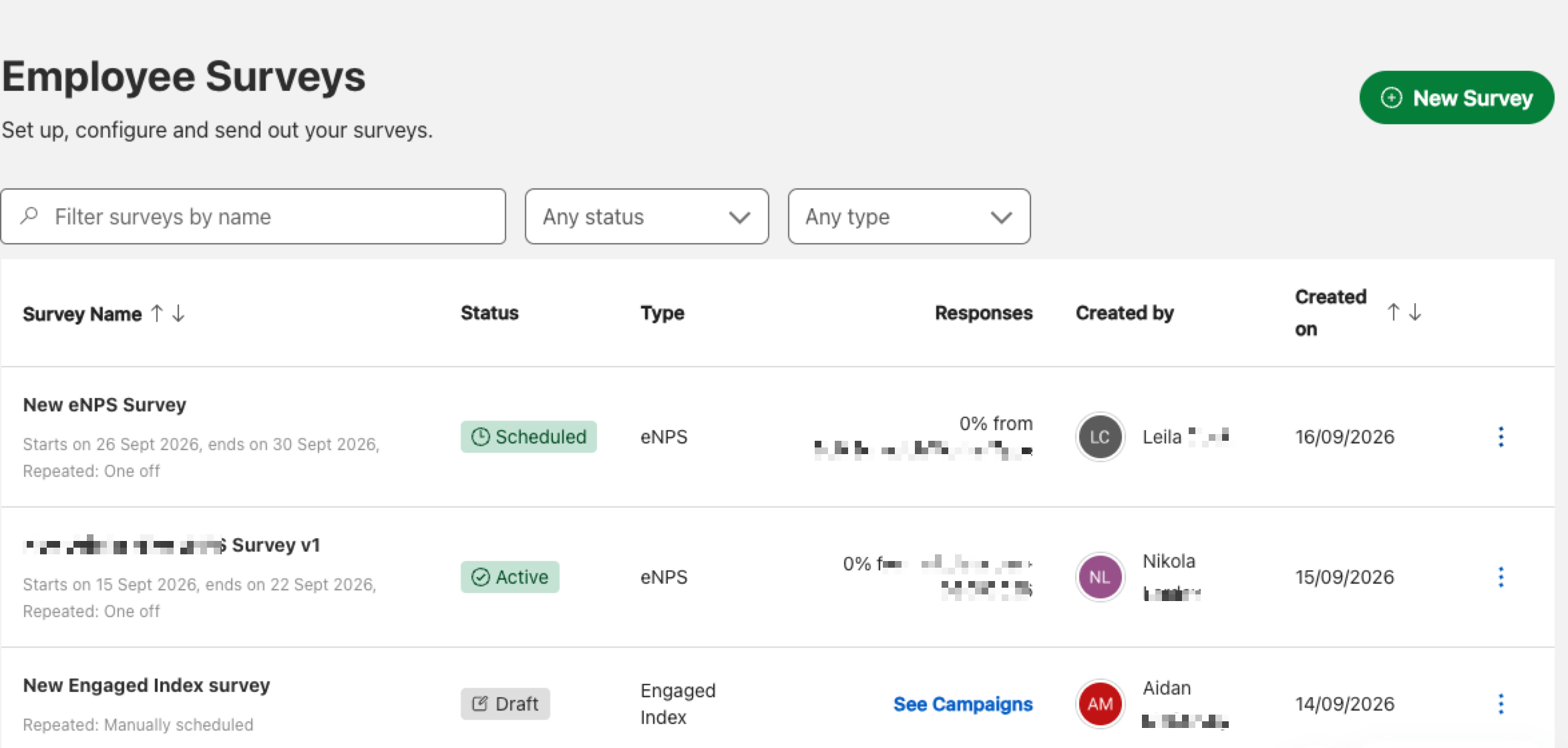 Suvey Listing Page