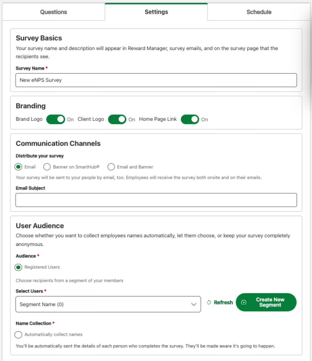 settings tab