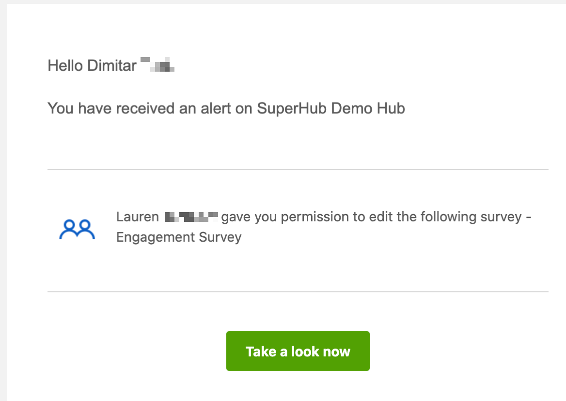 alert with link to survey