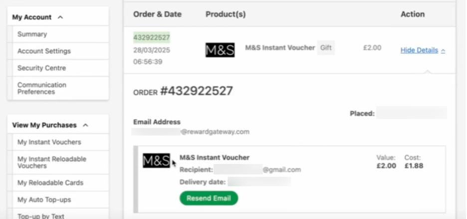 Details of the purchase