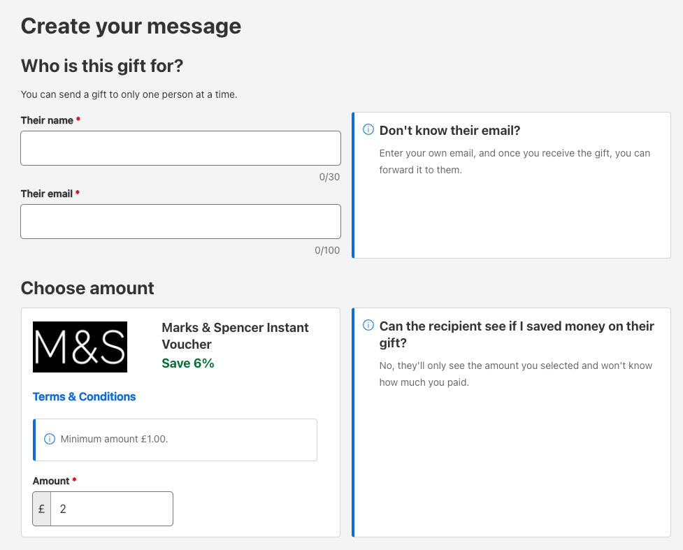 Create Message for Giftcard